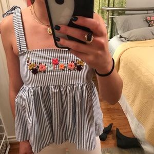 Blue Stripe & Floral Summer Tank Blouse